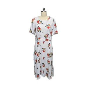 Boden‎ Dress Womens 10R White Floral Midi Short Sleeve Lined A-Line Summer